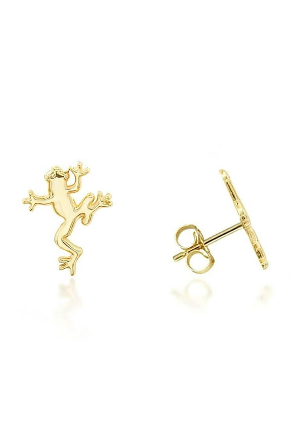 Yellow Gold Frog Animal Stud Earrings (10K)