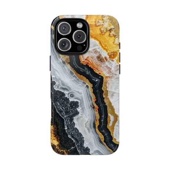 Yellow Gold Geode Marble Black Agate Crystal Rock Artwork Phone Case for 11 12 13 14 15 16 17 Pro Max
