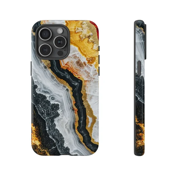 Yellow Gold Geode Marble Rock Texture Case for iPhone 17 through 11 Pro Max