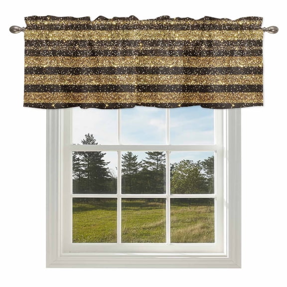 Yellow Gold Glitter Black Stripes Valances for Windows,Rod Pocket Valance for Kitchen Bedroom Bathroom Living Room, Vertical Lines Window Valance Curtain Farmhouse Home Decor Short Curtains 54x18in