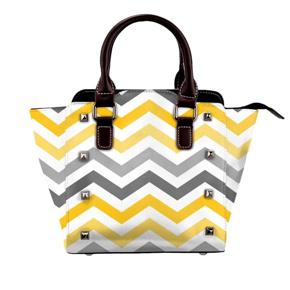 Yellow Gold Grey Chevron Pattern Rivet Fashion One-Shoulder Women's Handbag Tote Bag