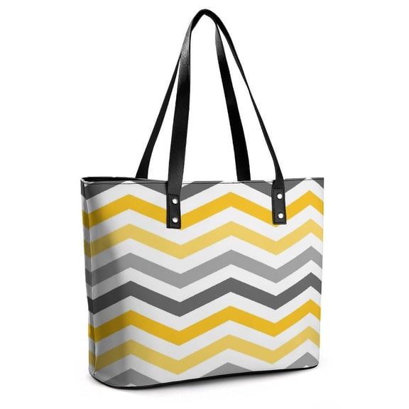 Yellow Gold Grey Chevron Pattern Woman Leather Handbags Large Tote Bag Fashion Portable Handbags With Zipper