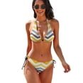 thumbnail image 1 of Yellow Gold Grey Chevron Pattern Women's Bikini V Neck Swimsuit Set 2 Piece Over Size Bathing Suit Side Triangle Bathing Suit, 1 of 9
