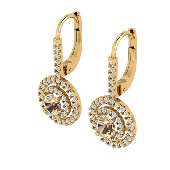 Yellow Solid Solid Gold Halo Stud Everyday Dainty Earrings - 1.79 Ct Brilliant Round Cut Drop Dangle Synthetic Yellow Moissanite 14K, Everyday Dainty Earrings Lever Back