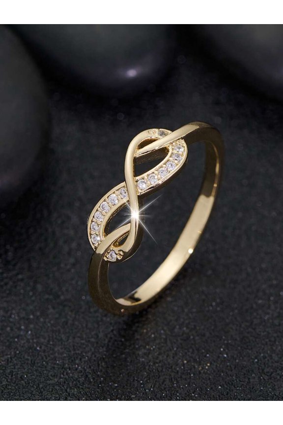 Yellow Gold Infinity Design Ring With Cubic Zirconia For Women