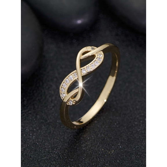 Yellow Gold Infinity Design Ring With Cubic Zirconia For Women