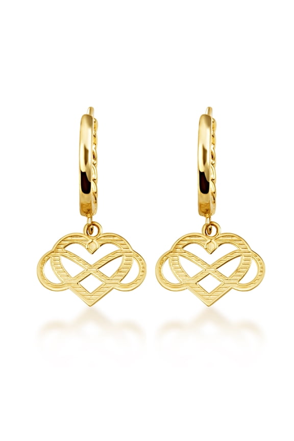 Yellow Gold Infinity Heart Cuban Link Huggie Earrings (10K)