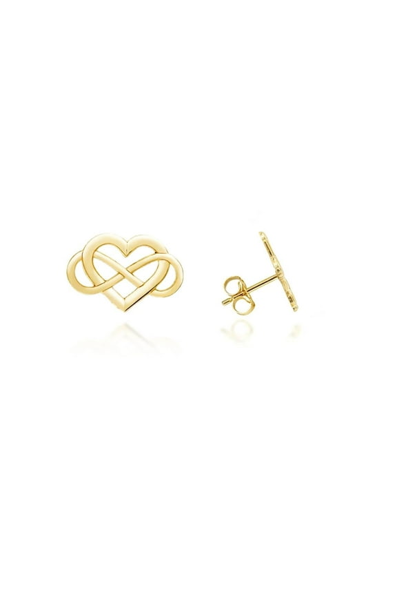 Yellow Gold Infinity Heart Stud Earrings (10K)