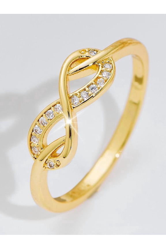 Yellow Gold Infinity Knot Zirconia Ring For Women, Elegant Fashion Jewelry Gift For Anniversary Birthday