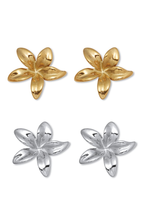 Yellow Gold Ion-Plated Stainless Steel Flower Earrings, 2-Pair Set