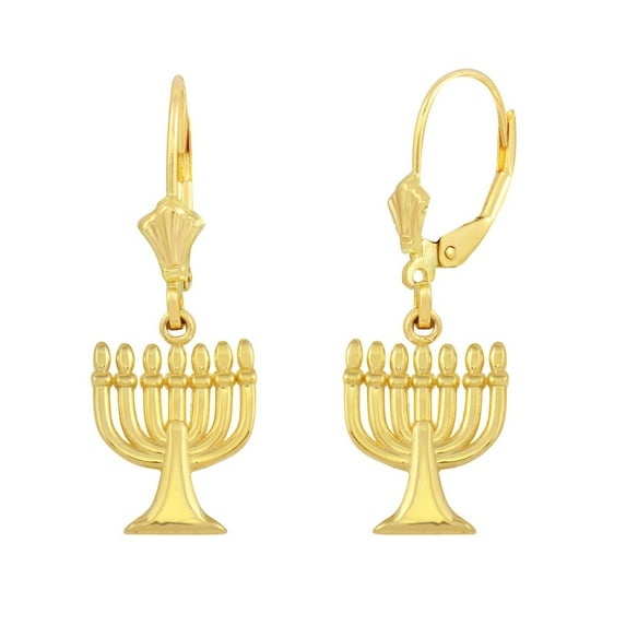 Yellow Gold Israel Jewish Hanukkah Menorah Earring SetYellow Gold Israel Jewish Hanukkah Menorah Earring Set : 10K