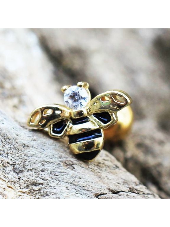 Yellow Gold Jeweled Bumblebee Cartilage Earring