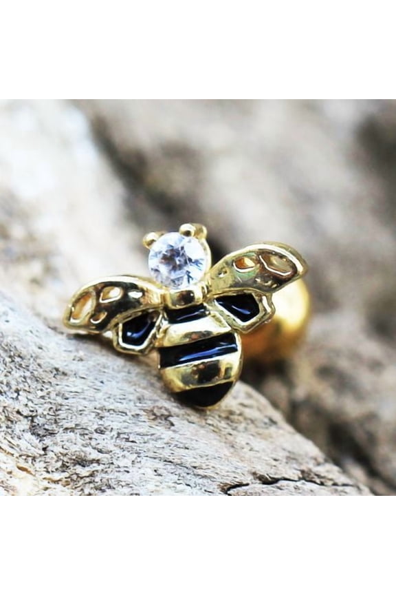 Yellow Gold Jeweled Bumblebee Cartilage Earring