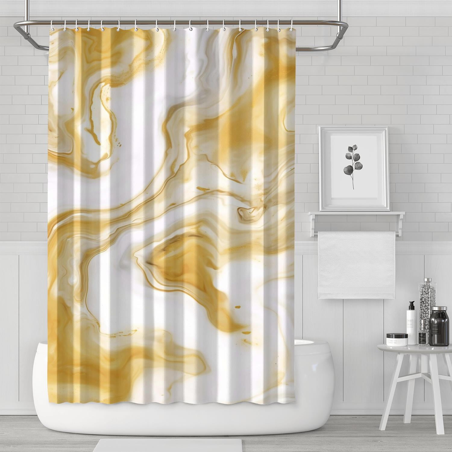 Yellow Gold Marble Shower Curtains,Abstract Modern Farmhouse Shower ...