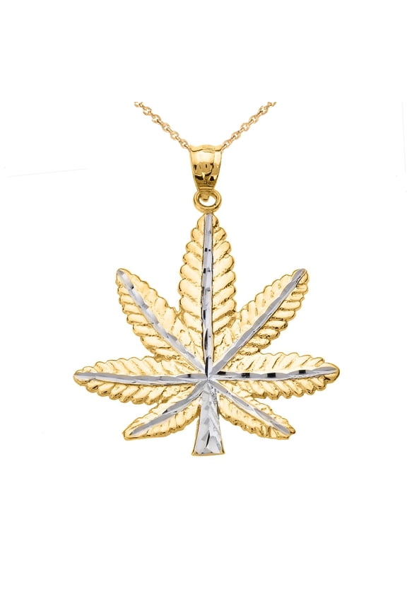 Yellow Gold Marijuana Leaf Cannabis Charm Pendant :  10K  Pendant with 16" chain