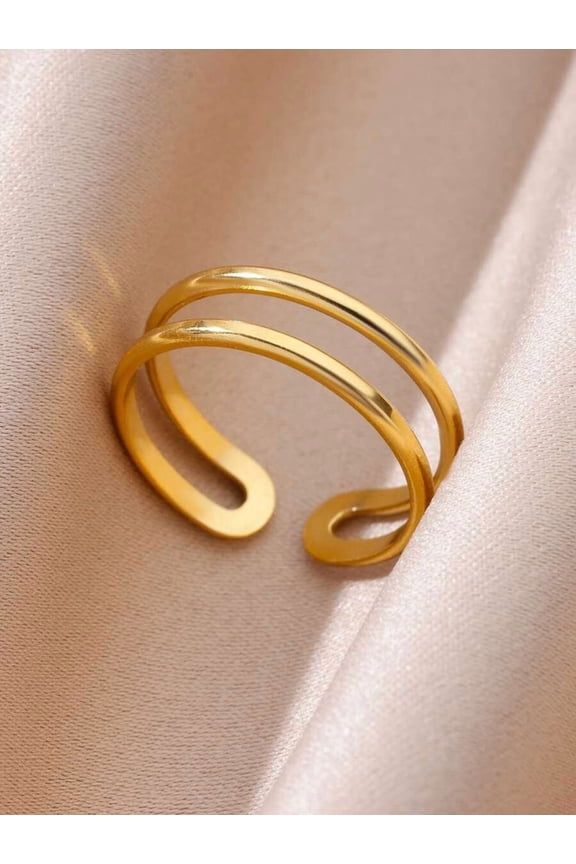 Yellow Gold Minimalist Double Layered Open Adjustable Ring For Women Stainless Steel Fashion Jewelry