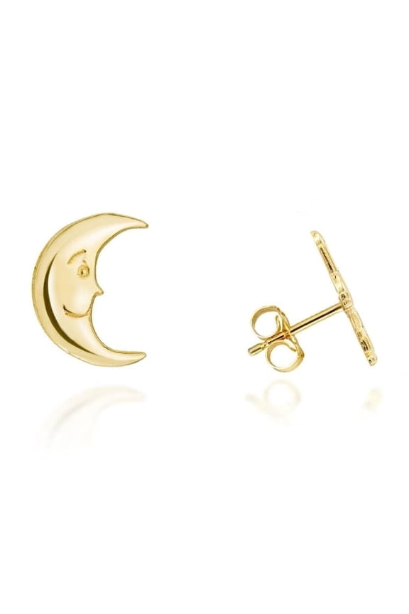 Yellow Gold Mystical Moon Stud Earrings (14K)