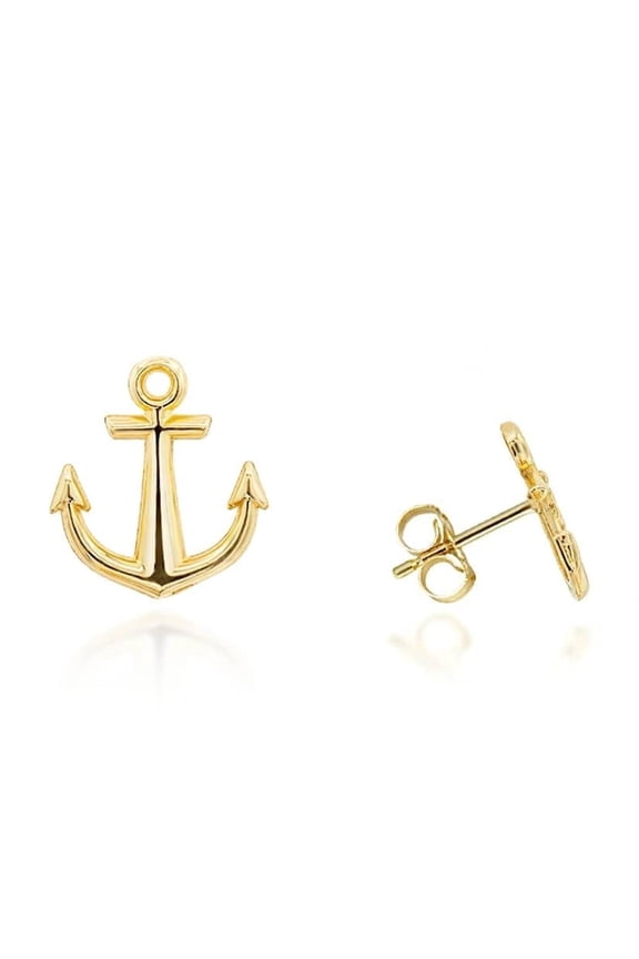 Yellow Gold Nautical Anchor Stud Earrings (10K)