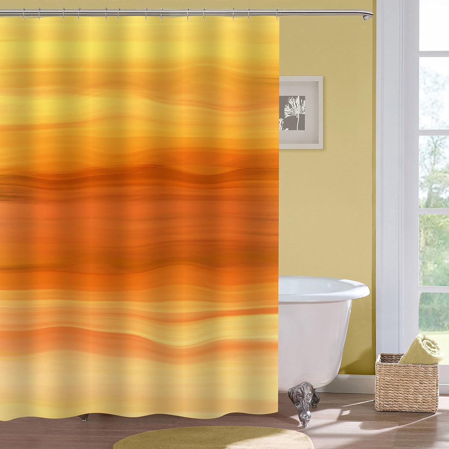 Gasmónso Abstract Desert Sun Shower Curtain - 72x72 Inch, Waterproof Polyester, Stained-Glass Design - View #4