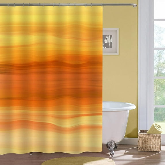 Yellow Gold Ombre Shower Curtain Set, Abstract Ocean Shower Curtain, Burnt Orange Shower Curtain for Bathroom Decor, Modern Mustard Waves Fabric Shower Curtain, Sun Rust, 72 x 72