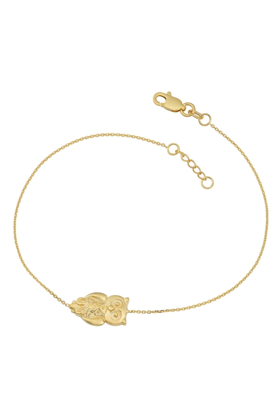 KoolJewelry Yellow Gold Over Sterling Silver Sideways Owl Adjustable Length Bracelet (7.5 inch)