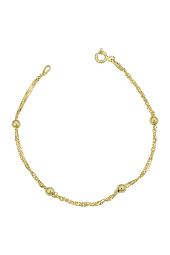 KoolJewelry Yellow Gold Over Sterling Silver Singapore Bead Station Bracelet (7.5 inch)