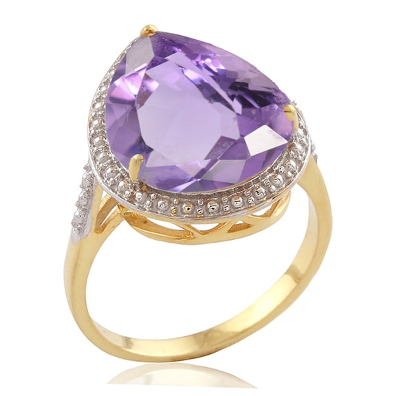Yellow Gold Over Sterling Silver with Natural Amethyst Tear Drop Solitaire Ring
