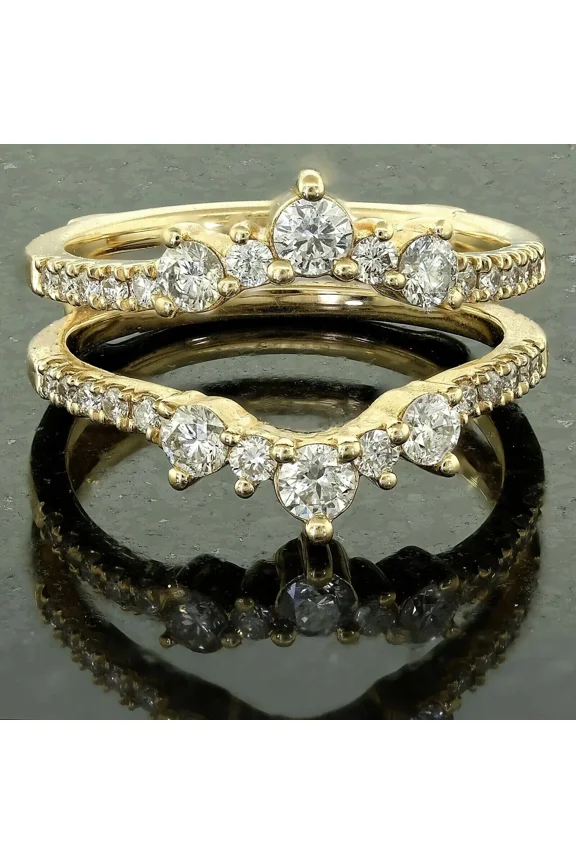 Yellow Gold Plated 14K Band Wedding Guard Wrap Enhancer Moissanite Cut Round Ct 2.30