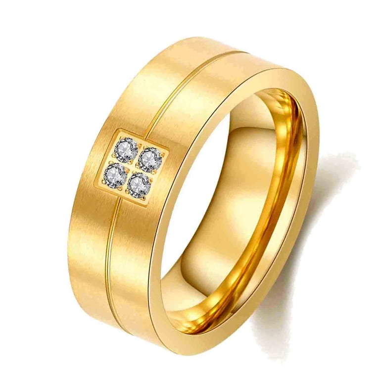 Yellow Gold Plated 8mm AAA CZ Titanium Steel Mens Ring Men Wedding 