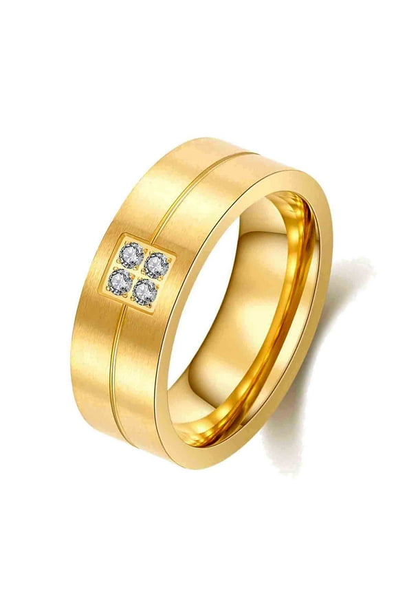 Yellow Gold Plated 8mm AAA CZ Titanium Steel Mens Ring Men Wedding Band Man Ring