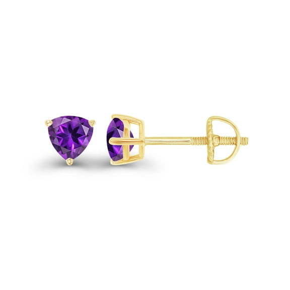 Decadence Yellow Gold Plated 925 Sterling Silver 4mm Triangle Trillion Cut Natural Purple Amethyst February Birthstone Screwback Stud Earrings