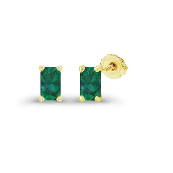 Decadence Yellow Gold Plated 925 Sterling Silver 5x3mm Emerald Cut Created Green Emerald May Birthstone Screwback Stud Earrings