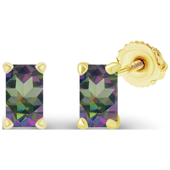 Decadence Yellow Gold Plated 925 Sterling Silver 5x3mm Emerald Cut Natural Mystic Green Topaz Birthstone Screwback Stud Earrings