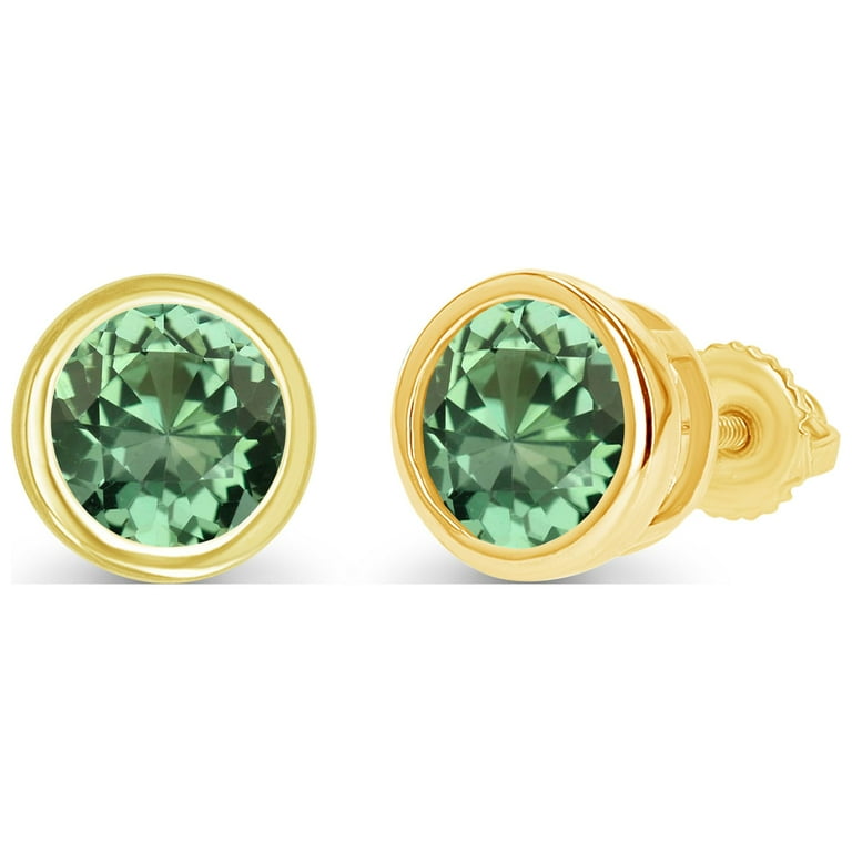 Amber Green Bezel Set Round Stud earrings Amber Green Bezel Set Round Stud earrings