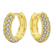 Yellow Gold Plated 925 Sterling Silver Men Iced 1.0 Carat 5A Cz Huggie Hoop Earrings