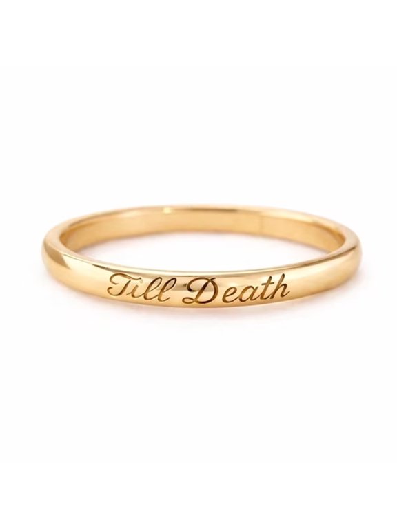 Yellow Gold Plated 925 Sterling Silver Till Death Vow Band Ring, Simple Engraved Band Ring, Dainty Matching Band Ring, Minimalist Stackable Band Ring