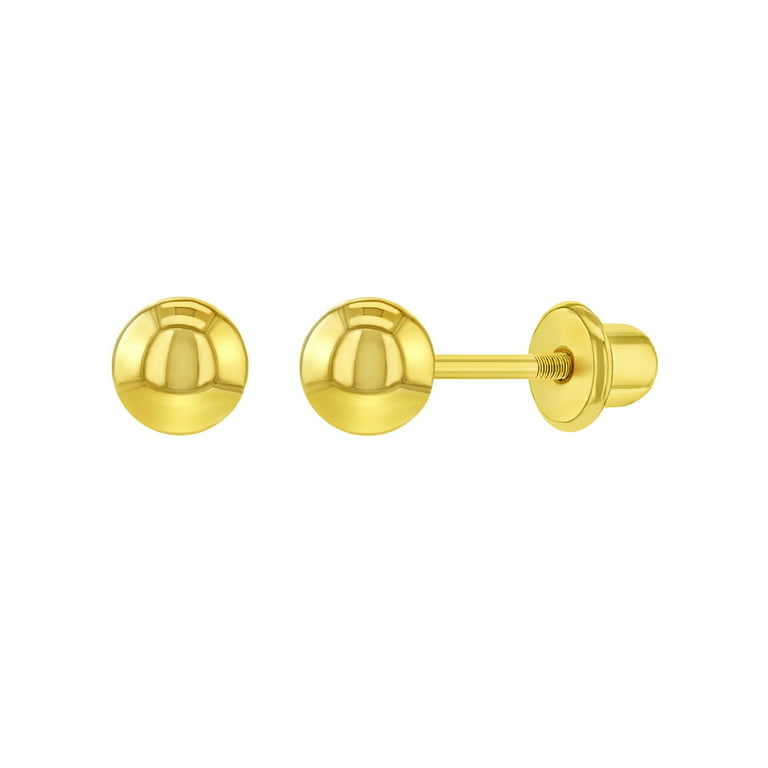 Yellow Gold Plated Ball Safety Screw Back Earrings for Babies