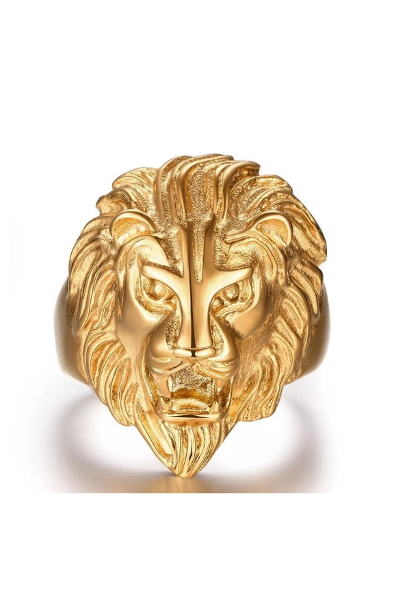 Yellow Gold Plated Biker Ghotic Mens Ring Lion Animal B527