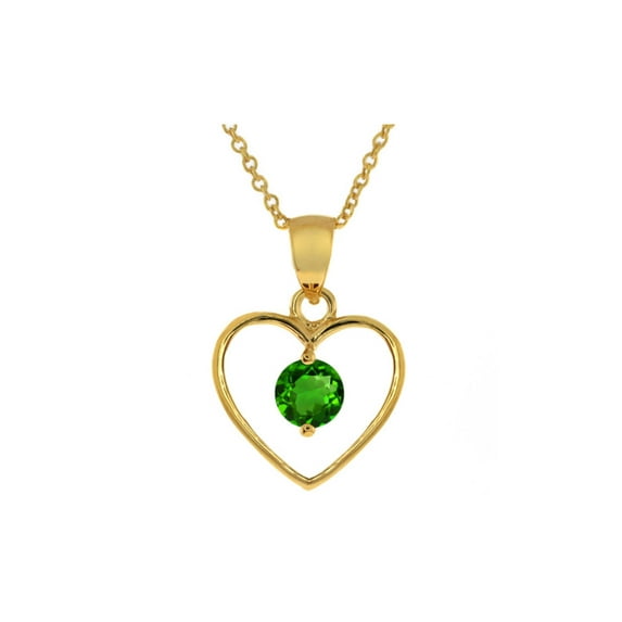 Gem Stone King Yellow Gold Plated Brass Heart Shape 5mm Round Green Color Zirconia Pendant