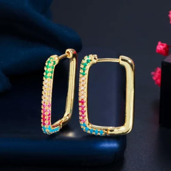 Yellow Gold Plated CZ Big Huggie Hoop Earrings Geometric 2023 New Design Jewelry