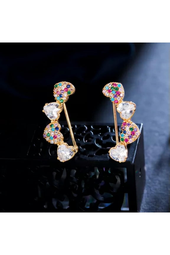 Yellow Gold Plated CZ Ear Cuff Climbing Feather Angle Wing Hook Stud Earrings