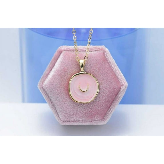 Yellow Gold Plated Coin Pendant Necklace. Moon Pendant Necklace For Women Friends Necklace