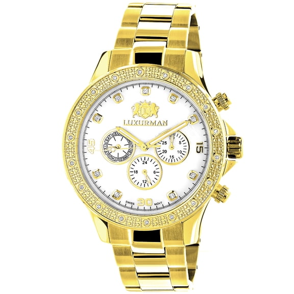 Yellow Gold Plated Diamond Watches for Men 0.2ct White MOP Liberty