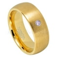 thumbnail image 1 of Yellow Gold Plated Dome Tungsten Wedding Band - 0.07ct Solitaire Amethyst Ring - Personalized Tungsten Wedding Ring - Custom Made February Birthstone Ring TN690BS, 1 of 1