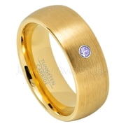 Yellow Gold Plated Dome Tungsten Wedding Band - 0.07ct Solitaire Tanzanite Ring - Personalized Tungsten Wedding Ring - Custom Made December Birthstone Ring TN690BS