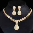 thumbnail image 1 of Yellow Gold Plated Drop Leaf Necklace Earring Set CZ Jewelry for Brides Wedding, 1 of 9
