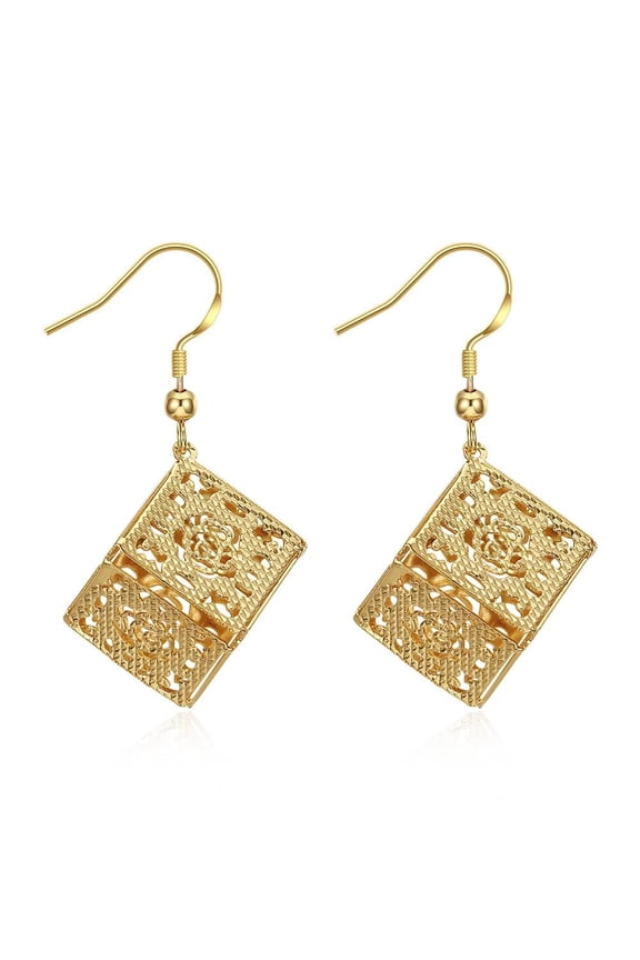 Yellow Gold Plated Earrings Drop Dangle Fish Hook Clasp L643