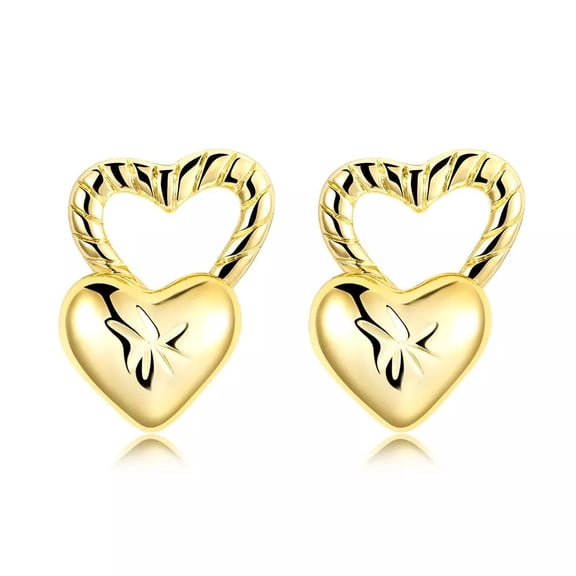 Yellow Gold Plated Earrings Heart Stud Push Back Clasp L495
