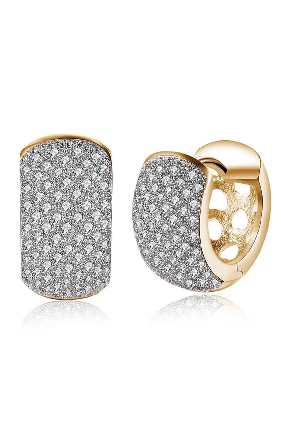 Yellow Gold Plated Earrings Hoop Huggies Aaa Zircon Latch Back Clasp L566