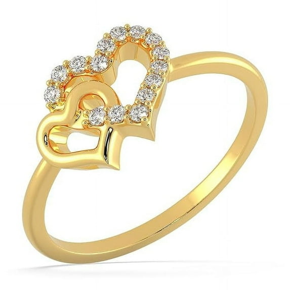Yellow Gold Plated Heart Shaped Ring Moissanite Ring Passionate Love Ring, Gift Ring for Beloved